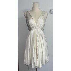 NWT Abercrombie & Fitch Plunge V-Neck Pleated Mini Dress Satin Ivory